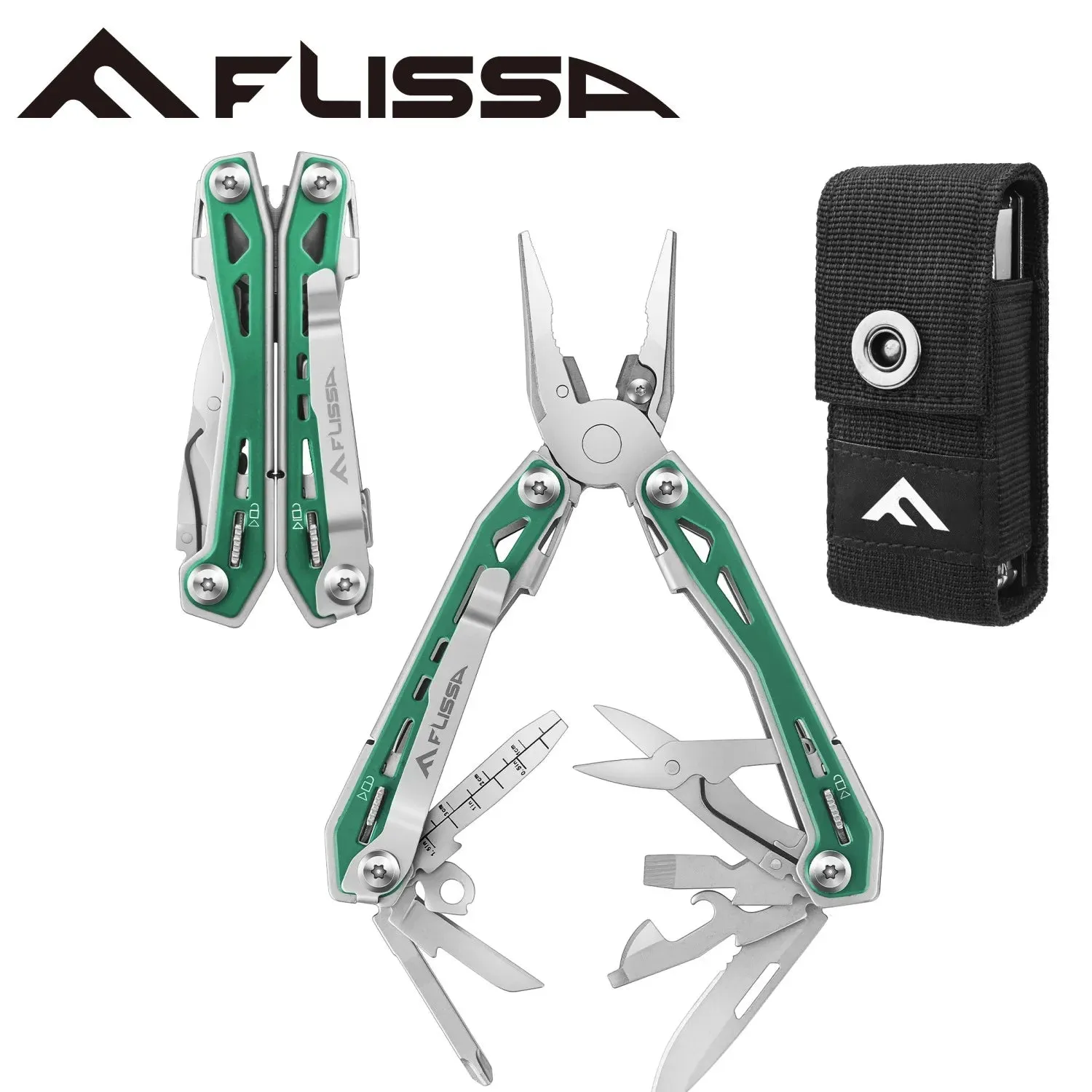 FLISSA 16-in-1 Stainless Steel Multitool Pliers Compact Folding Tool for Camping & Travel