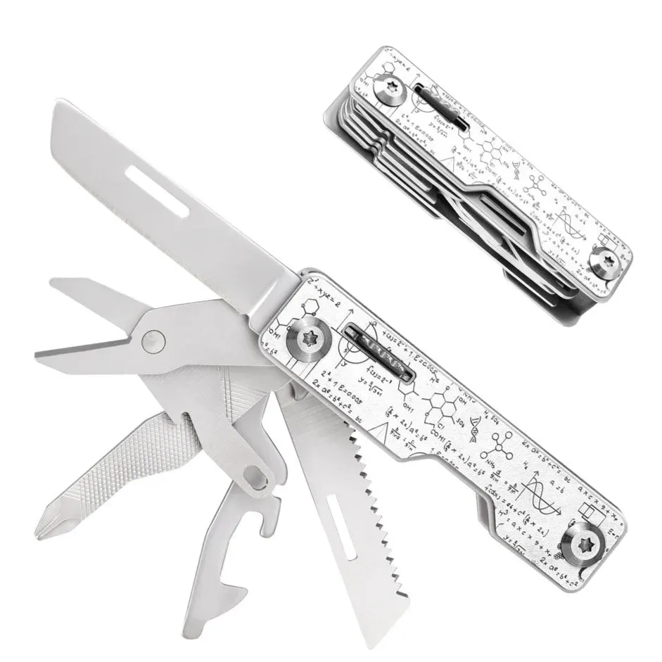 FLISSA 9-in-1 Stainless Steel Folding Multitool Knife Compact Pocket Tool for Camping