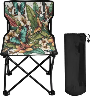 Flower Butterfly Portable Outdoor Folding Chair Anti-Slip Padded Oxford Cloth Stool Camping Chair Small for Beach Hiking Fishing Gardening Quad Camp Chair