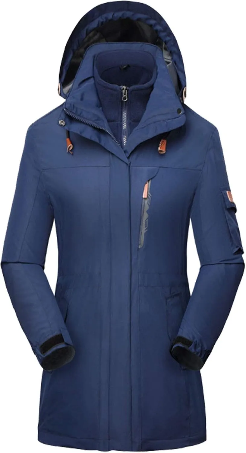 Flygo Womens 3 in 1 Fleece Lined Rain Jacket Windproof Waterproof Parkas
