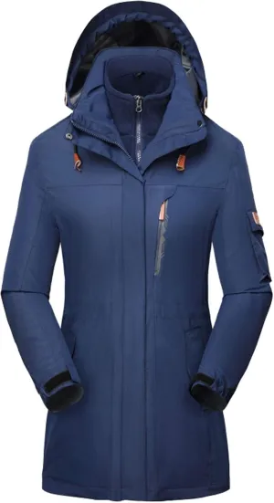 Flygo Womens 3 in 1 Fleece Lined Rain Jacket Windproof Waterproof Parkas
