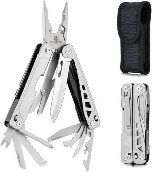 FLYHOMES Multitool, 19-in-1 Multitools Pliers with Scissors, Pocket Clip, Screwdriver... Gift for men, Professional for Camping Survival Tools, Hunting, Hiking (Silver)