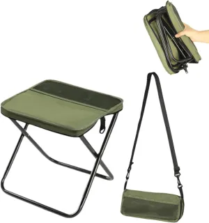 Foldable Backpack Stool, Portable Mini Outdoor Camping Folding Seat with Adjustable Shoulder Strap, for Camping, Fishing, Hiking, Picnics, Outdoor Barbecue(Green,Small)