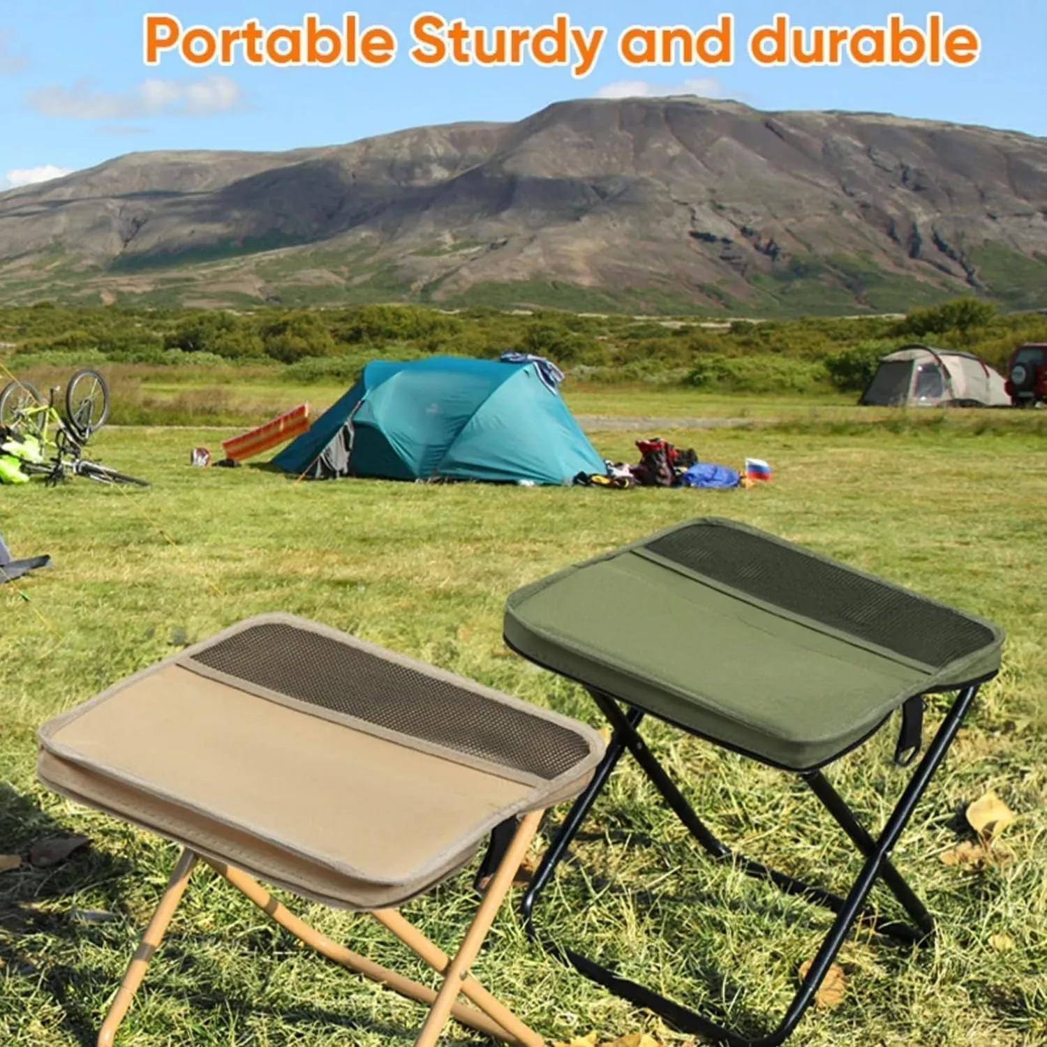 Foldable Backpack Stool, Portable Mini Outdoor Camping Folding Seat with Adjustable Shoulder Strap, for Camping, Fishing, Hiking, Picnics, Outdoor Barbecue(Green,Small)