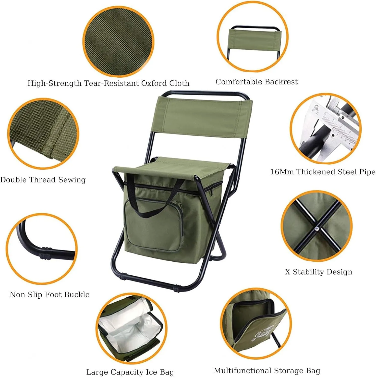Foldable Camping Chair with Cooler Bag,Backpack Cooler Chair Fishing Chair, Lightweight Backrest Stool Compact Folding Chair Seat Foldable Camp Chair for Picnic,Fishing,Traveling,B