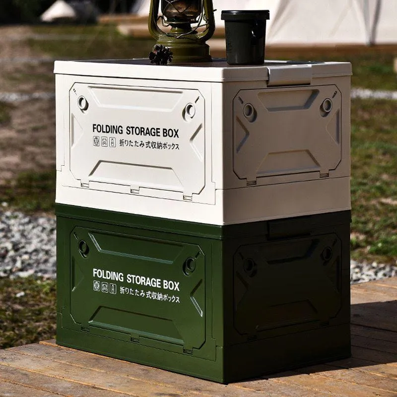 Foldable camping table with chairs and storage box