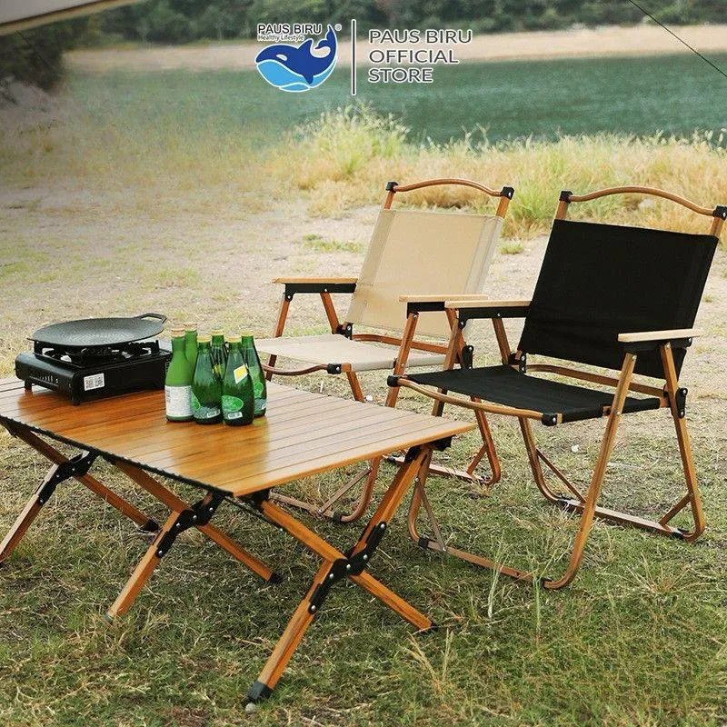 Foldable camping table with chairs and storage box