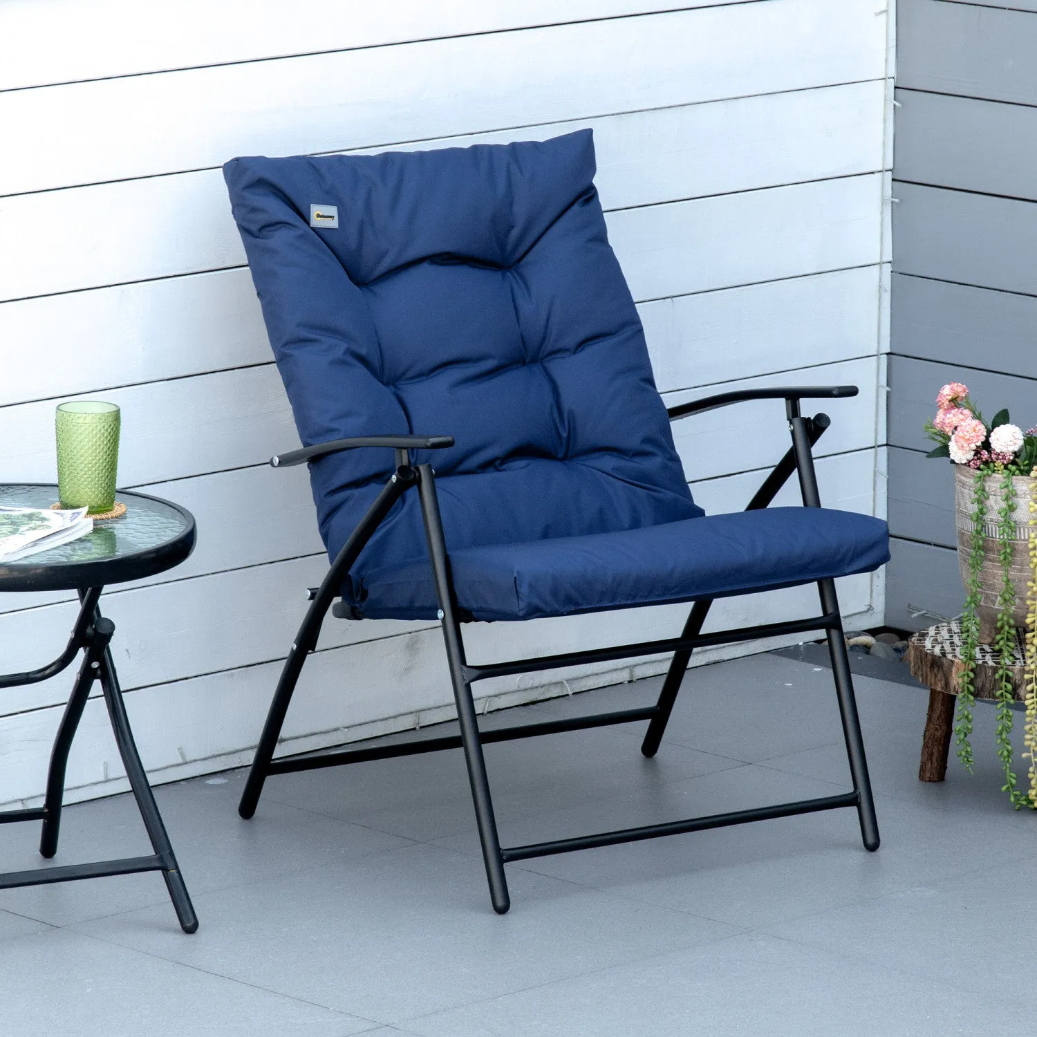 Foldable Lounge Chair, Fabric Upholstered Recliner With Armrest, Blue