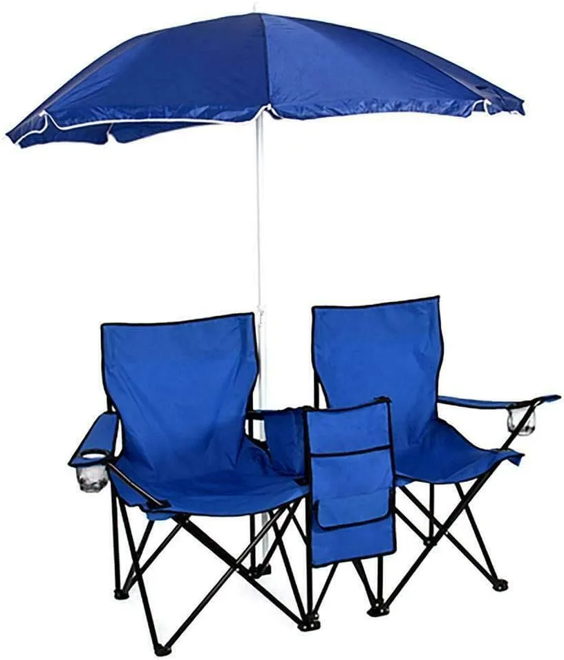 Foldable Picnic Beach Camping Double Chair Umbrella Table Cooler Fishing Fold Up