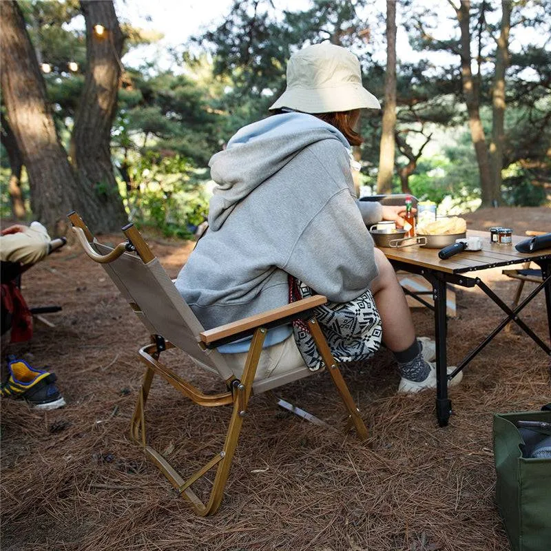 Foldable Wooden Grain Aluminum Camping Chair