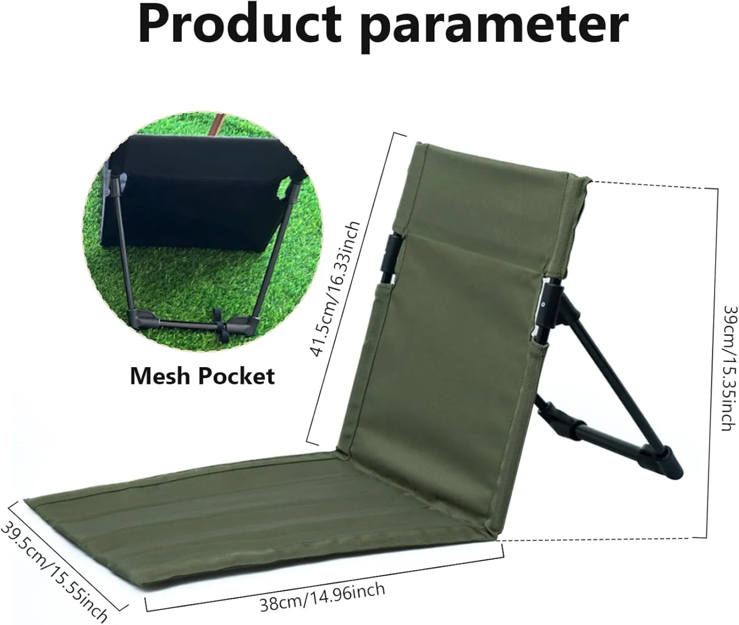 Folding Beach Chair Breathable Stable Portable Beach Chair With Sponge Filling & Mesh Pocket Lightweight Soft Sturdy Folding Floor Chair for Fishing, Barbecues, Hiking, (Beige) Folding Beach Chair