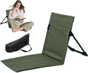 Folding Beach Chair Breathable Stable Portable Beach Chair With Sponge Filling & Mesh Pocket Lightweight Soft Sturdy Folding Floor Chair for Fishing, Barbecues, Hiking, (Beige) Folding Beach Chair