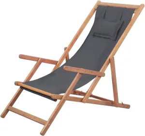 Folding Beach Chair Fabric and Wooden Frame Gray,Comfortable Wooden Beach Chair for Outdoor, Camping and Patio Outdoor Seating, Outdoor Chairs, Patio Furniture