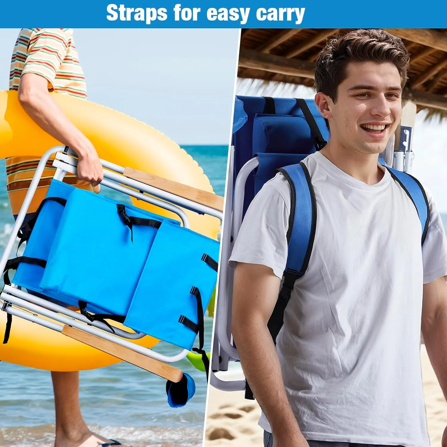Folding Beach Chair with 350LBS Capacity, Portable Backpack Chair with 4 Position Reclining for Pool, Patio, Outdoor Concert Travel and Camping(Blue-1 Pack)