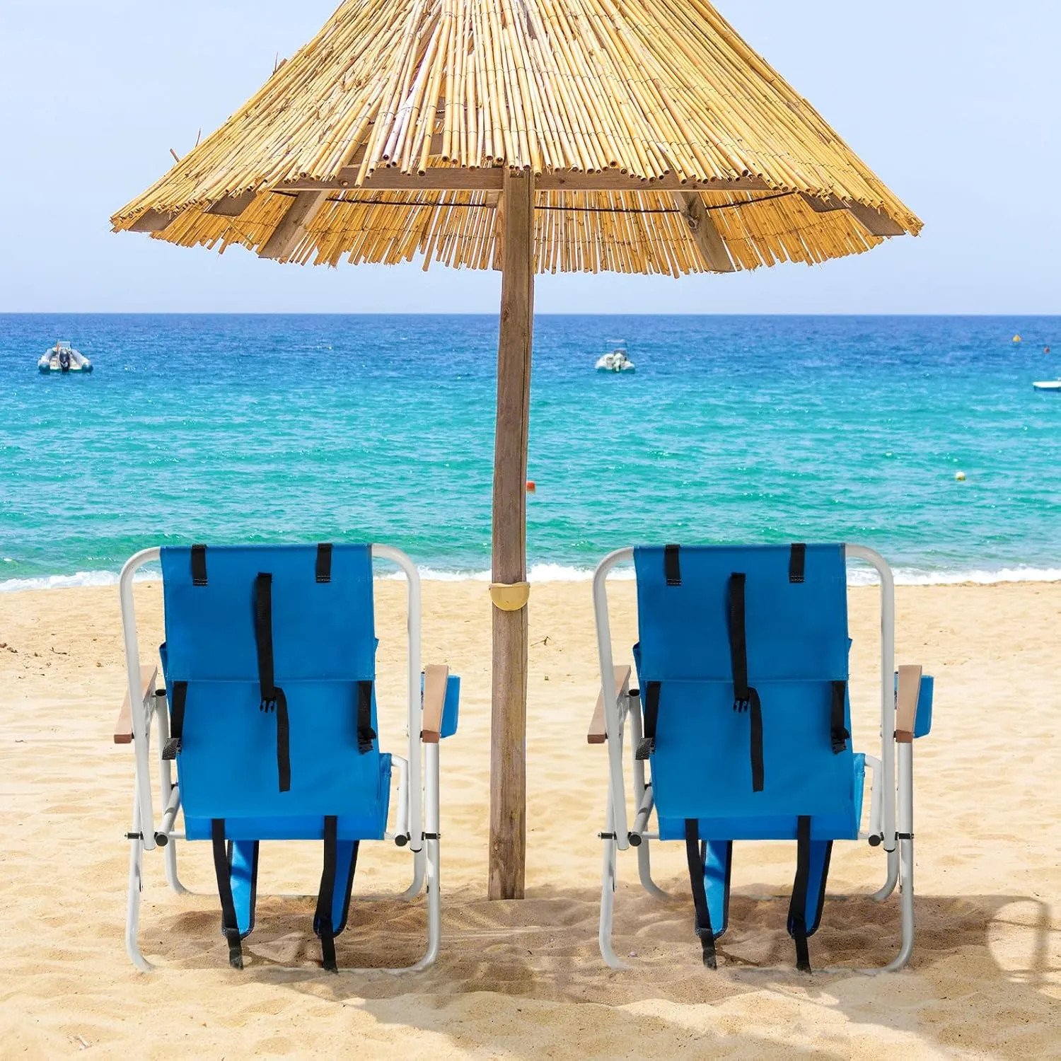 Folding Beach Chair with 350LBS Capacity, Portable Backpack Chair with 4 Position Reclining for Pool, Patio, Outdoor Concert Travel and Camping(Blue-1 Pack)