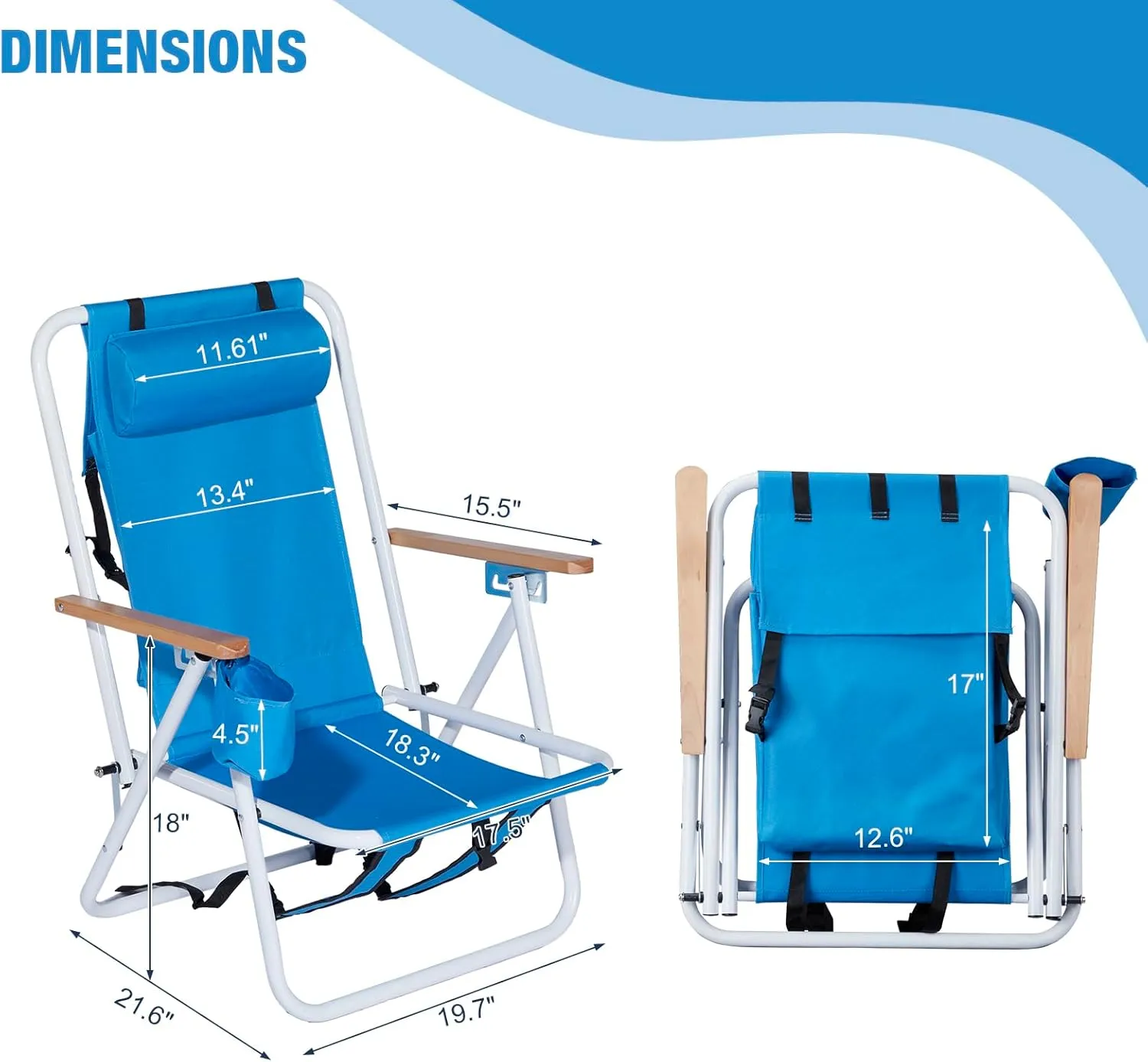 Folding Beach Chair with 350LBS Capacity, Portable Backpack Chair with 4 Position Reclining for Pool, Patio, Outdoor Concert Travel and Camping(Blue-1 Pack)