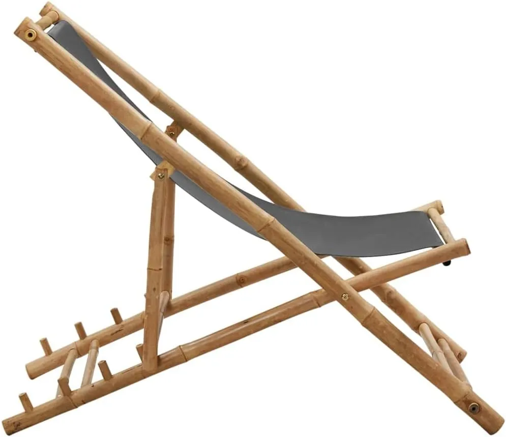 Folding Beach Chairs Heavy Duty Beach chairsDeck Chair Bamboo and Canvas Dark GraySuitable for Garden Patio Living Room