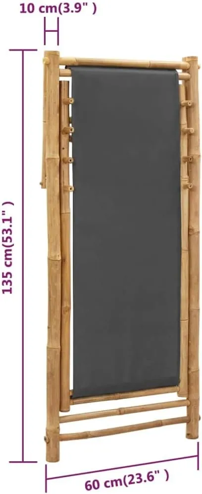 Folding Beach Chairs Heavy Duty Beach chairsDeck Chair Bamboo and Canvas Dark GraySuitable for Garden Patio Living Room