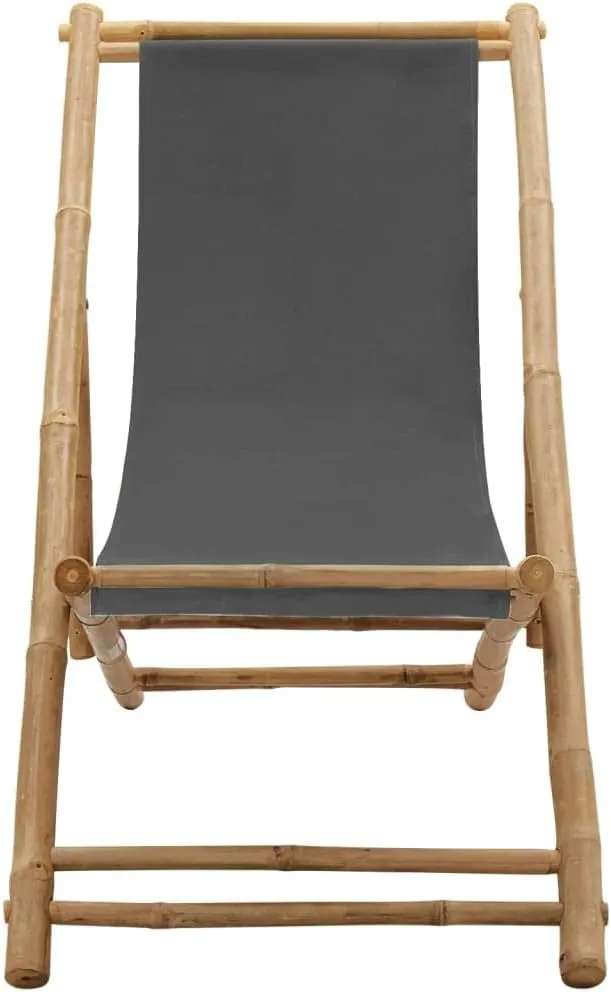Folding Beach Chairs Heavy Duty Beach chairsDeck Chair Bamboo and Canvas Dark GraySuitable for Garden Patio Living Room