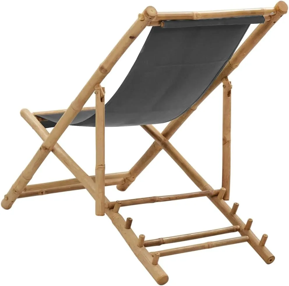 Folding Beach Chairs Heavy Duty Beach chairsDeck Chair Bamboo and Canvas Dark GraySuitable for Garden Patio Living Room