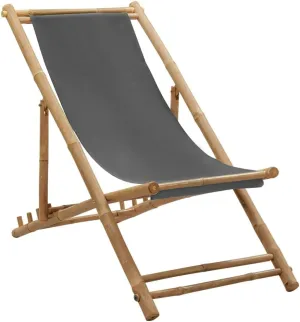 Folding Beach Chairs Heavy Duty Beach chairsDeck Chair Bamboo and Canvas Dark GraySuitable for Garden Patio Living Room