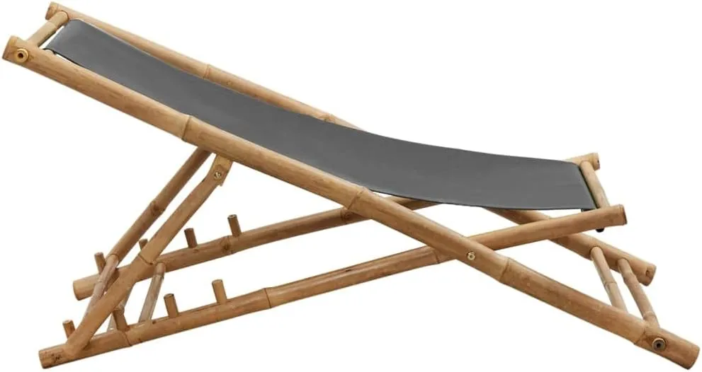 Folding Beach Chairs Heavy Duty Beach chairsDeck Chair Bamboo and Canvas Dark GraySuitable for Garden Patio Living Room