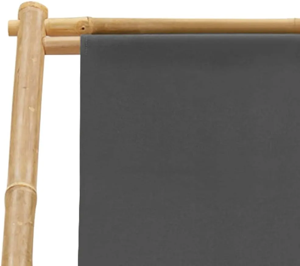 Folding Beach Chairs Heavy Duty Beach chairsDeck Chair Bamboo and Canvas Dark GraySuitable for Garden Patio Living Room