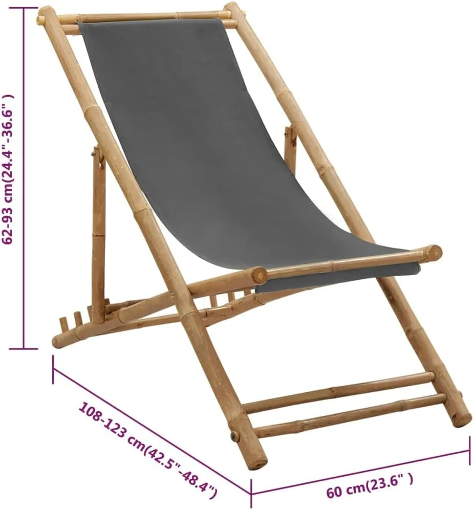 Folding Beach Chairs Heavy Duty Beach chairsDeck Chair Bamboo and Canvas Dark GraySuitable for Garden Patio Living Room