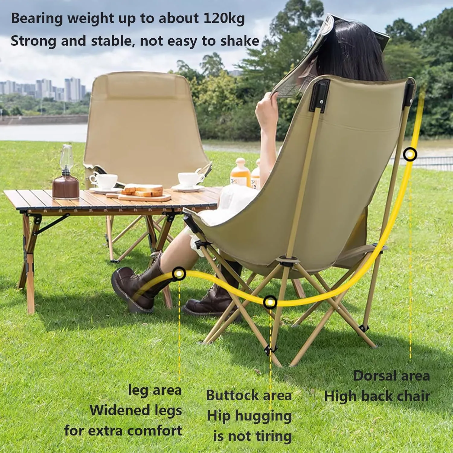 Folding Camping Chair Beach Chair Lounger Foldable with Headrest and Storage Bag Reclining Lounge Chairs Set of 2 for Outdoor Camp Travel Beach Picnic Festival Hiking Backpacking