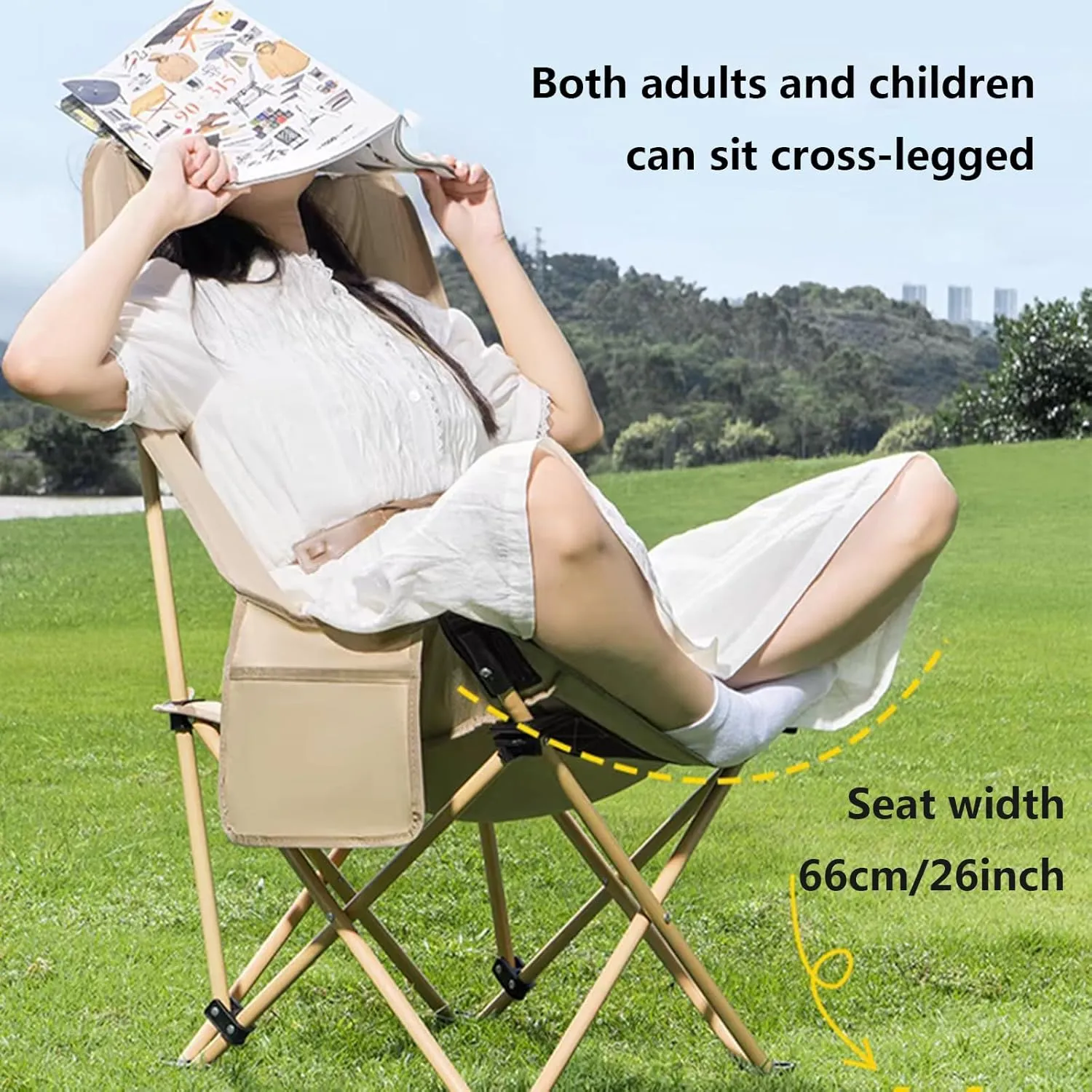 Folding Camping Chair Beach Chair Lounger Foldable with Headrest and Storage Bag Reclining Lounge Chairs Set of 2 for Outdoor Camp Travel Beach Picnic Festival Hiking Backpacking