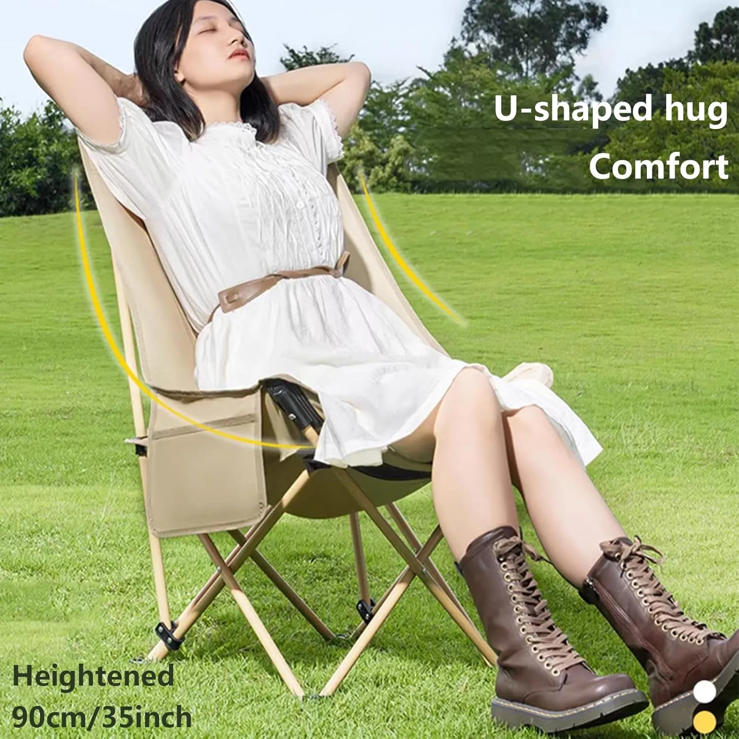 Folding Camping Chair Beach Chair Lounger Foldable with Headrest and Storage Bag Reclining Lounge Chairs Set of 2 for Outdoor Camp Travel Beach Picnic Festival Hiking Backpacking