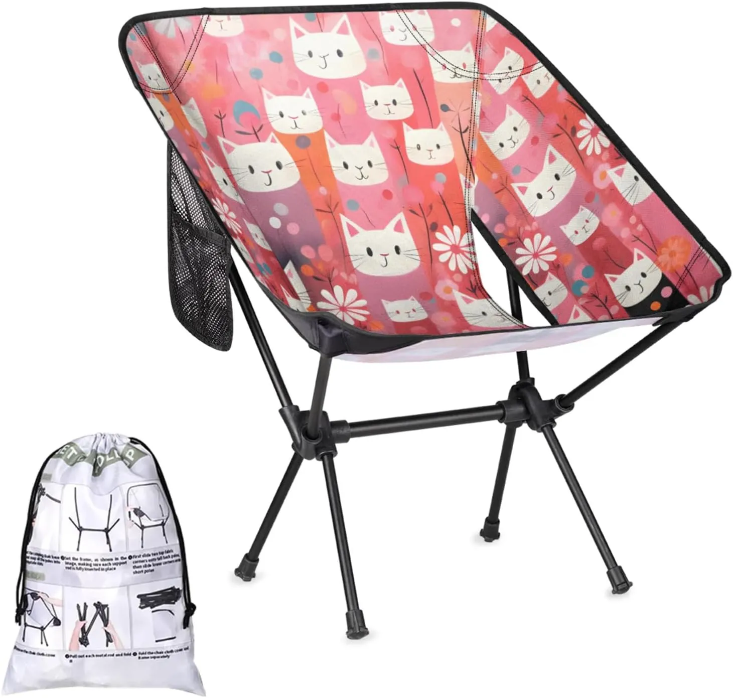 Folding Camping Chair Lovely Cats Camping Chairs Lightweight Portable Chair Outdoor Foldable Chairs for Camping Travel Picnic Beach Hiking