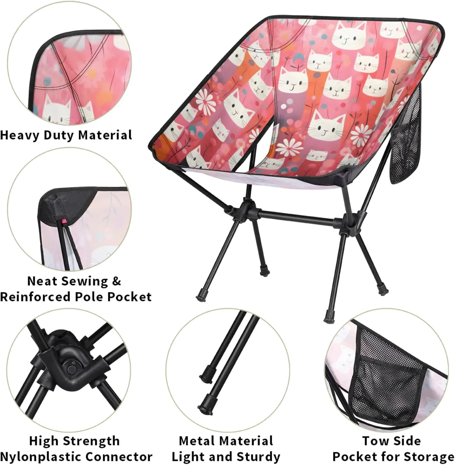 Folding Camping Chair Lovely Cats Camping Chairs Lightweight Portable Chair Outdoor Foldable Chairs for Camping Travel Picnic Beach Hiking