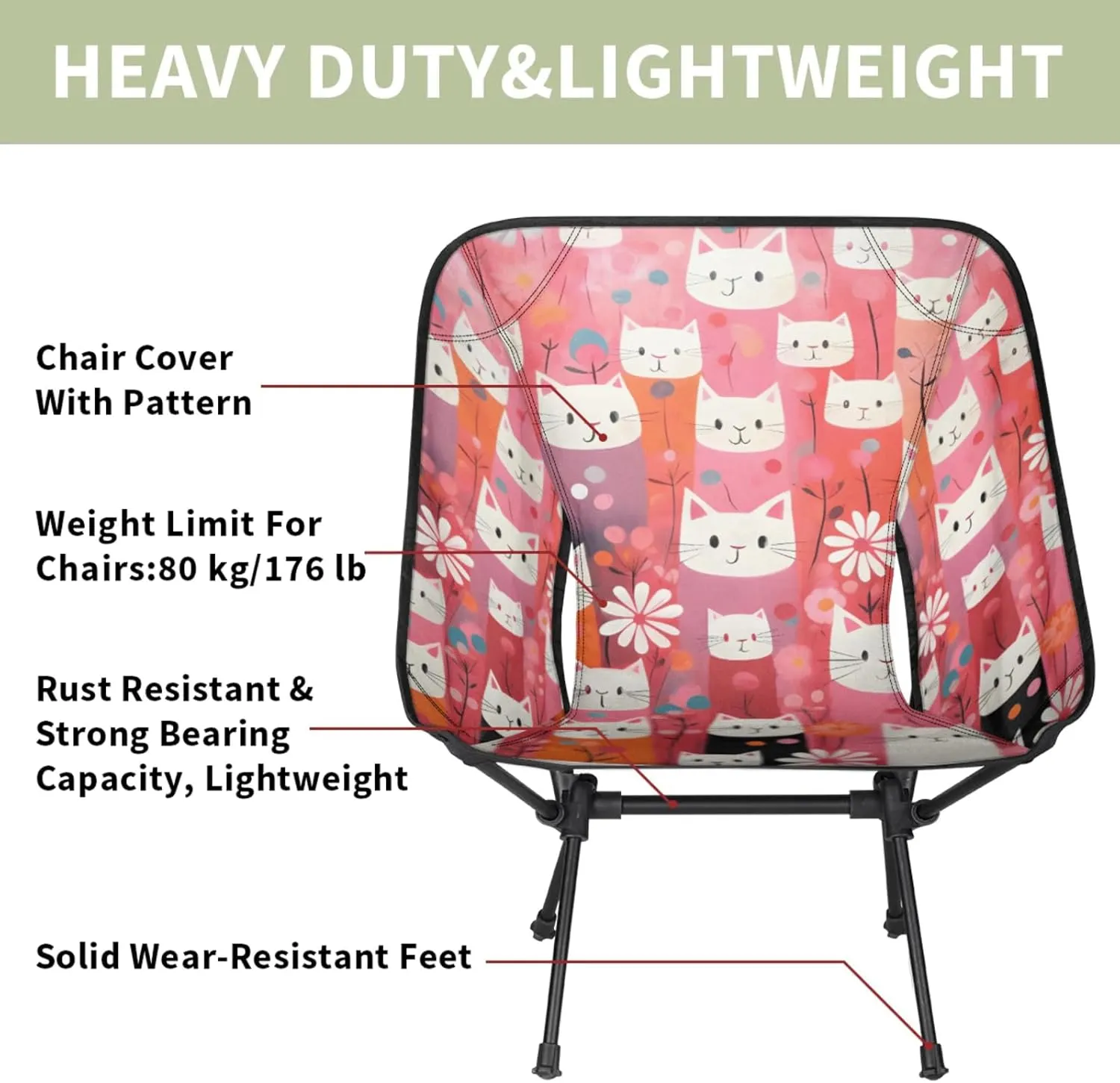 Folding Camping Chair Lovely Cats Camping Chairs Lightweight Portable Chair Outdoor Foldable Chairs for Camping Travel Picnic Beach Hiking