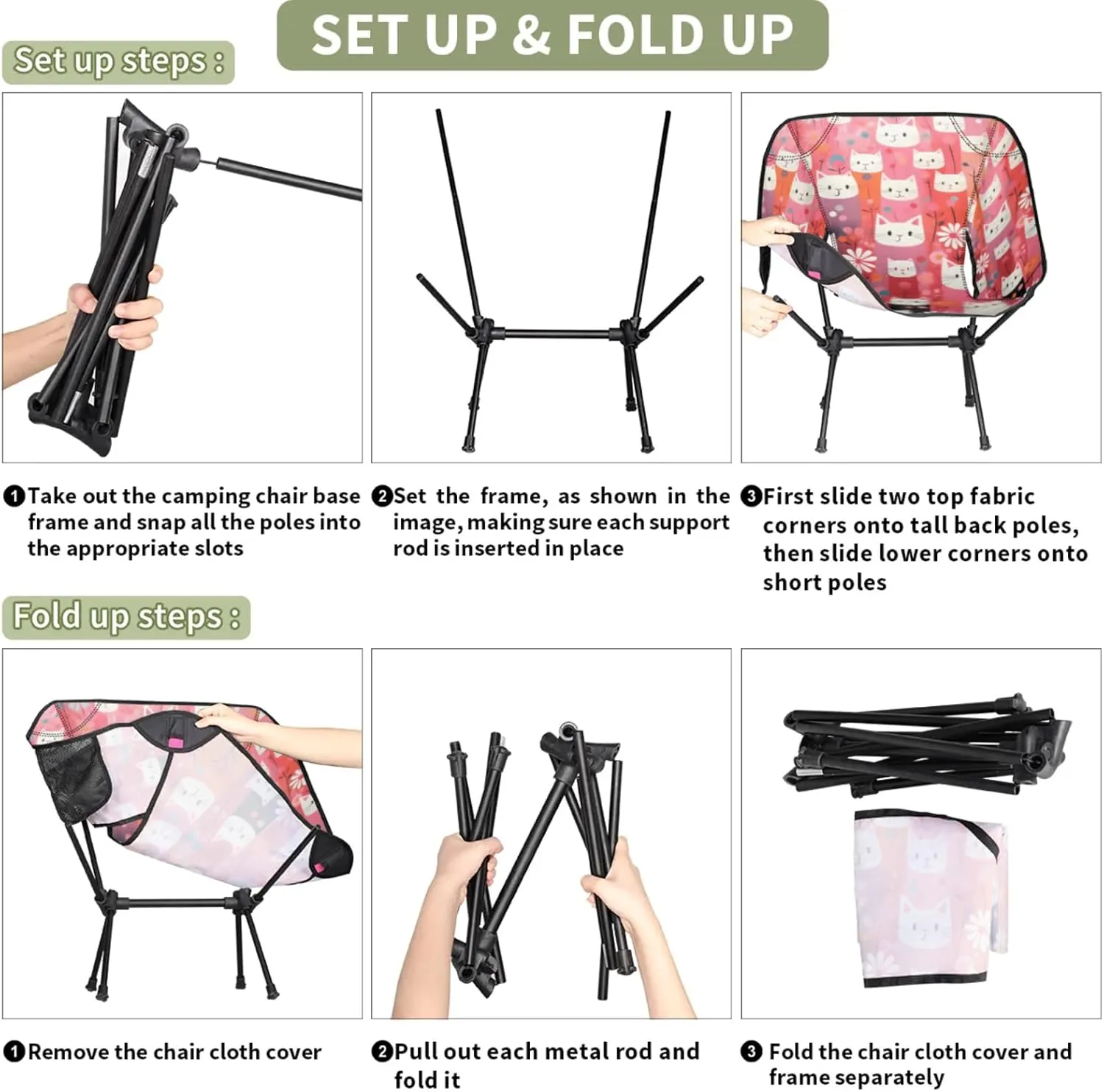Folding Camping Chair Lovely Cats Camping Chairs Lightweight Portable Chair Outdoor Foldable Chairs for Camping Travel Picnic Beach Hiking