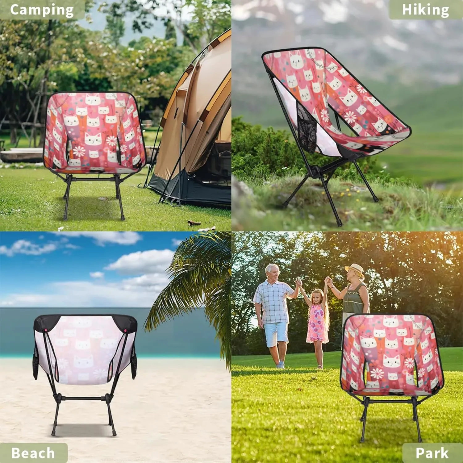 Folding Camping Chair Lovely Cats Camping Chairs Lightweight Portable Chair Outdoor Foldable Chairs for Camping Travel Picnic Beach Hiking
