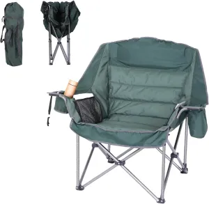 Folding Camping Chair, Padded Chair, Oversized Camping Chair, Lawn Chair for Adults, Heavy Duty 400lb Carry Bag Cupholder & Cooler (1-Pack)