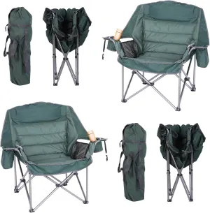 Folding Camping Chair, Padded Chair, Oversized Camping Chair, Lawn Chair for Adults, Heavy Duty 400lb Carry Bag Cupholder & Cooler (2-Pack)