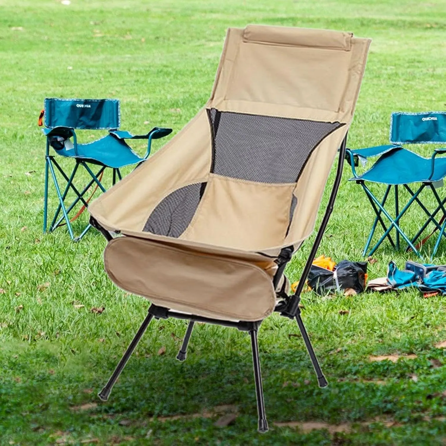 Folding Camping Chair Swing Chair Mesh Back Compact Telescopic Seat Portable Moon Chair for Backpacking Fishing Cycling