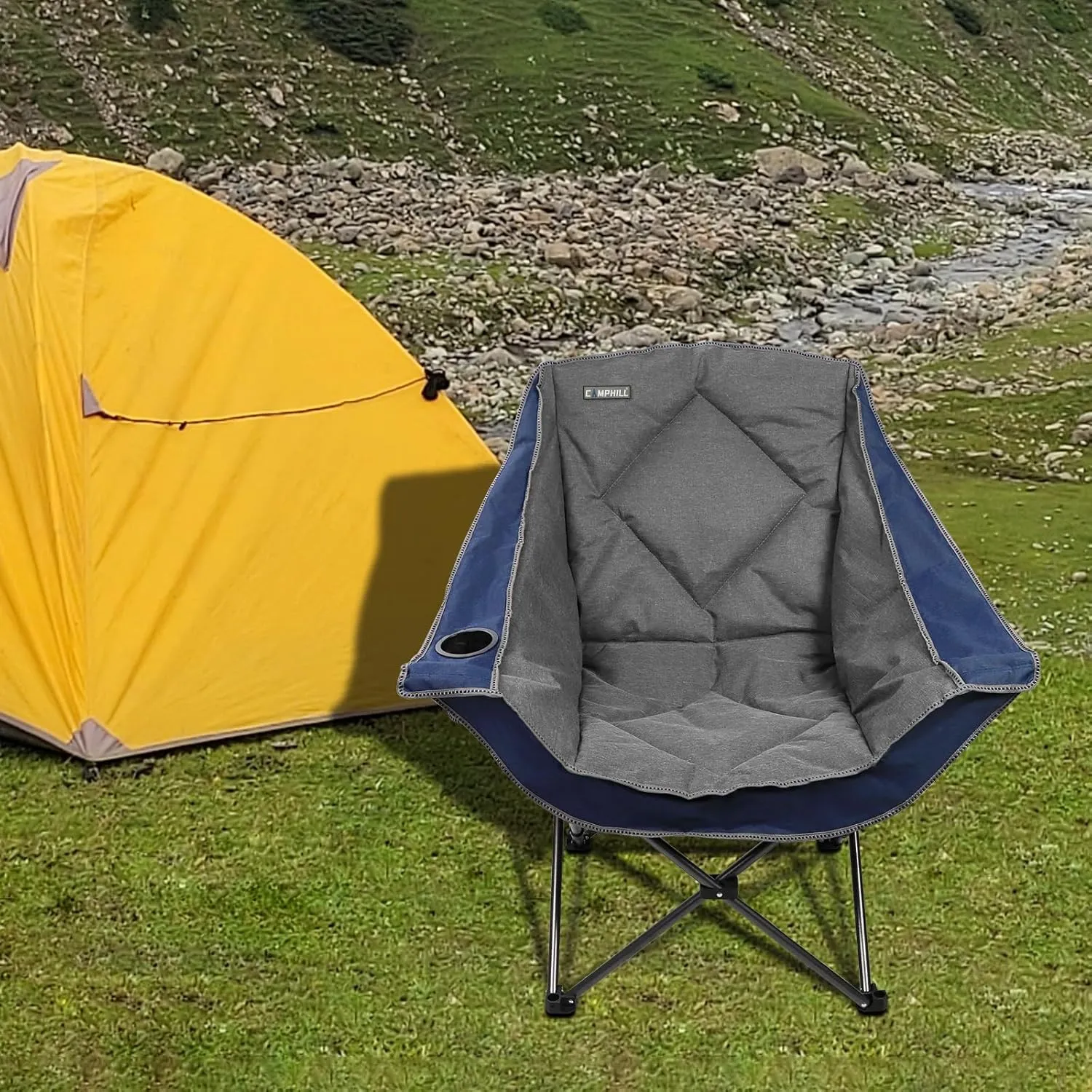Folding Camping Chair,Oversized Portable Camping Chair with Cup Holder,Heavy Duty Padded Lawn Chair for Camping, Tailgates, Beach, and Sports