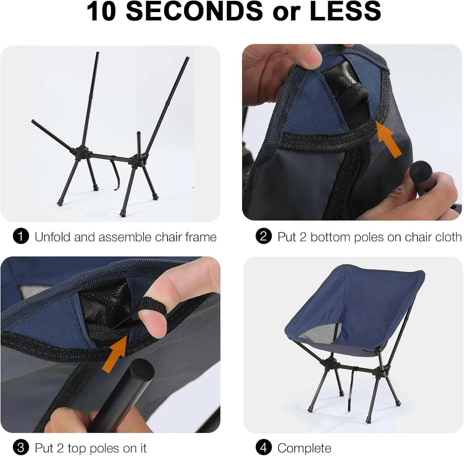 Folding Camping Chairs Men Women, High Back Beach Camping Chairs for Adults, Lightweight Backpacking Travel Chair for Hiking Outside Picnic, Blue