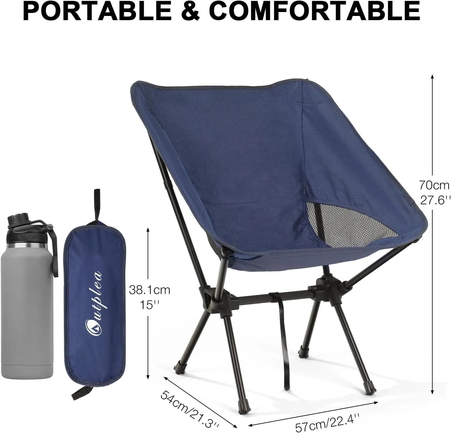 Folding Camping Chairs Men Women, High Back Beach Camping Chairs for Adults, Lightweight Backpacking Travel Chair for Hiking Outside Picnic, Blue
