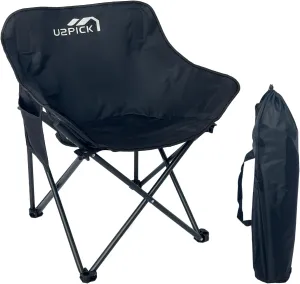 Folding Camping Chairs, Portable Moon Chair Support Up to 330Lbs with Carry Bag, Lightweight Foldable Outdoor Chair with Cup Holder, Black