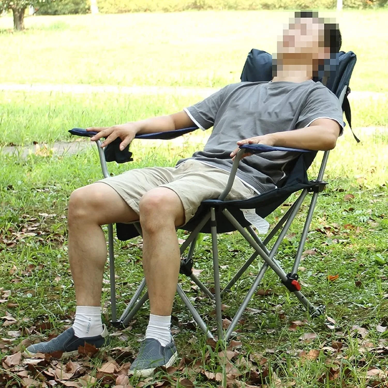 Folding Camping Outdoor Camping Chair with Lumbar Back Support Padded Lawn Seat Folding Quad Arm Stool with Cup Holder Side Pocket Chairs Foldable(Adjustable backrest)