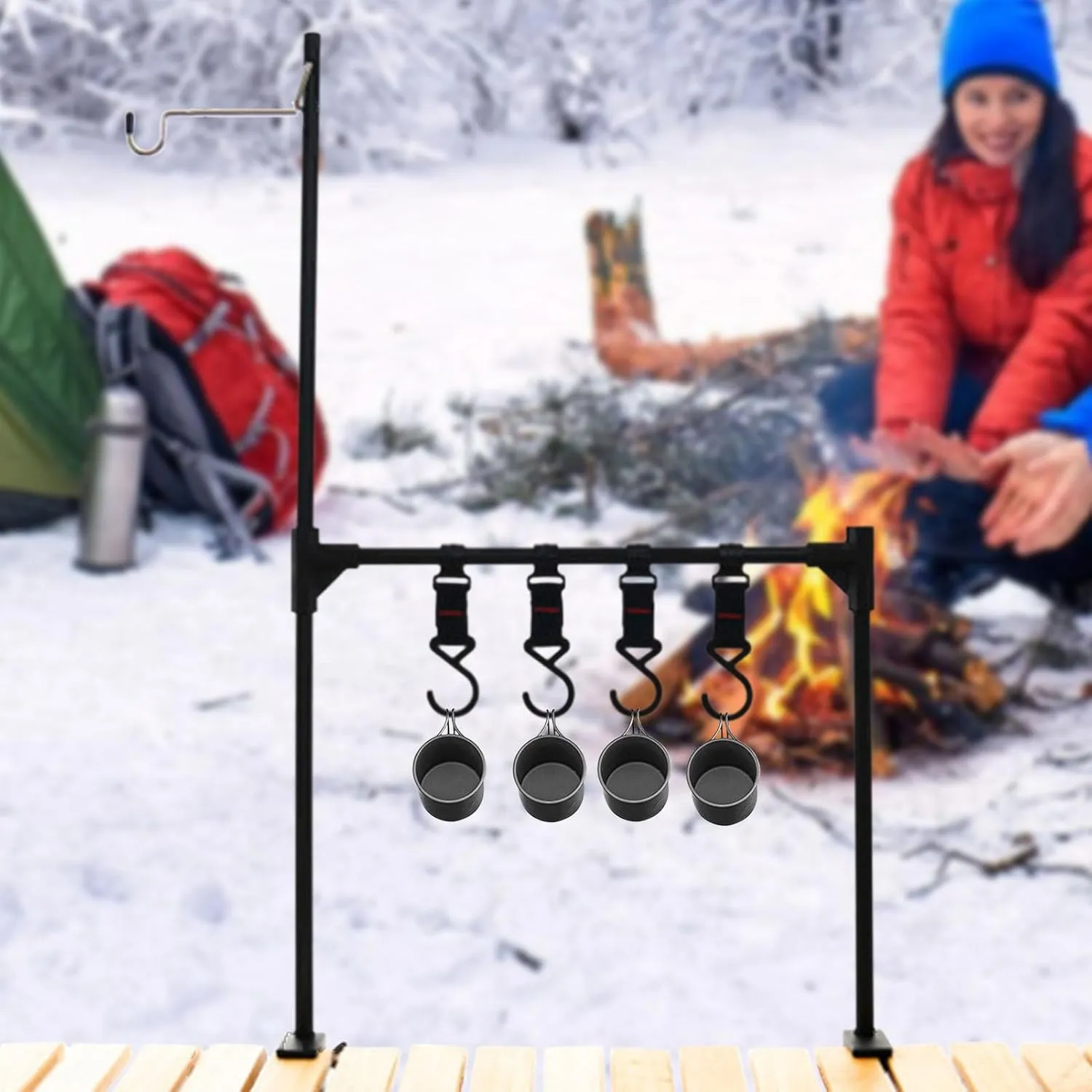 Folding Camping Rack | Collapsible Aluminum Alloy Desk Rack with Hooks,Multifunctional Camping Gear, Lightweight Organizer for Camping, Outdoor, Picnic