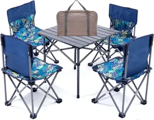 Folding Camping Table Set of Folding Table with Chairs, Aluminum Alloy Roll Folding Outdoor Picnic Table, Lightweight and Easy to Store (Color : 4 in 1, Size : 35x39x65cm)