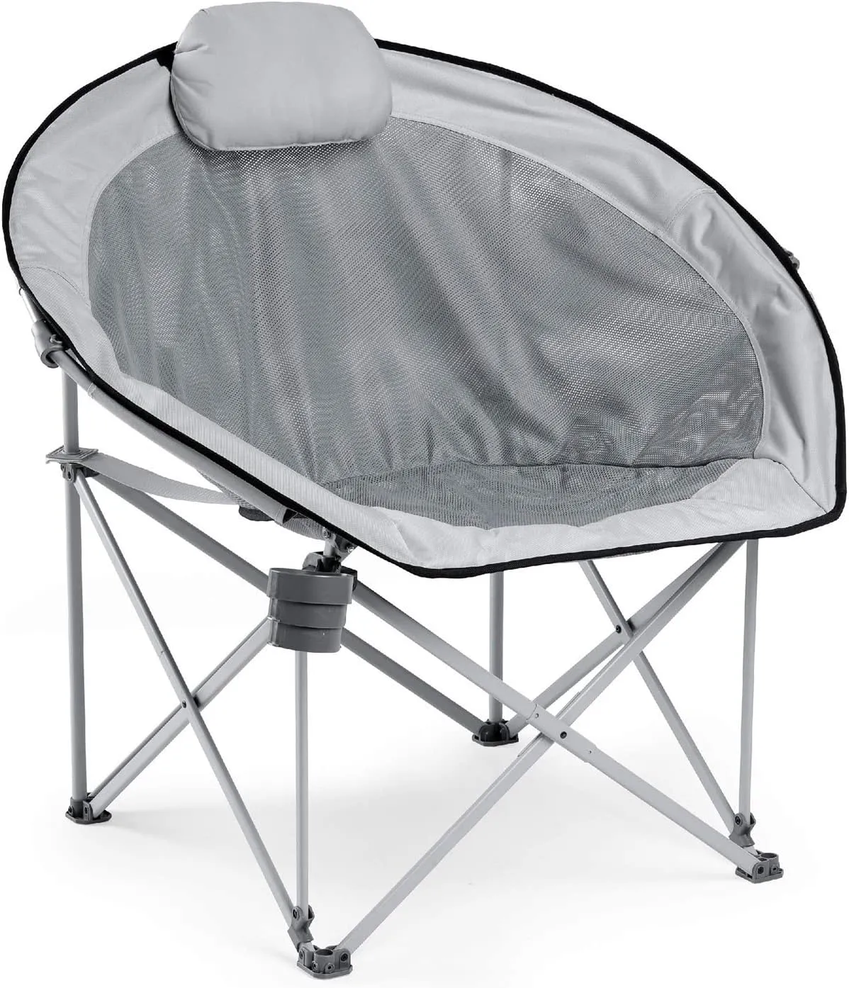 Folding Chairs Oversized Folding Padded Round Mesh Chair, with Carry Bag & Cup Holder, for Fishing, Camping, Beach