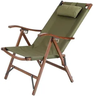 Folding Chairs with Padded Seats Outdoor, Directors Chairs Foldable, 3-Position Adjustable Reclining Camping Chair Lawn Chair with Arms for Adults Wooden Frame Lightweight Chair (Color : Green)