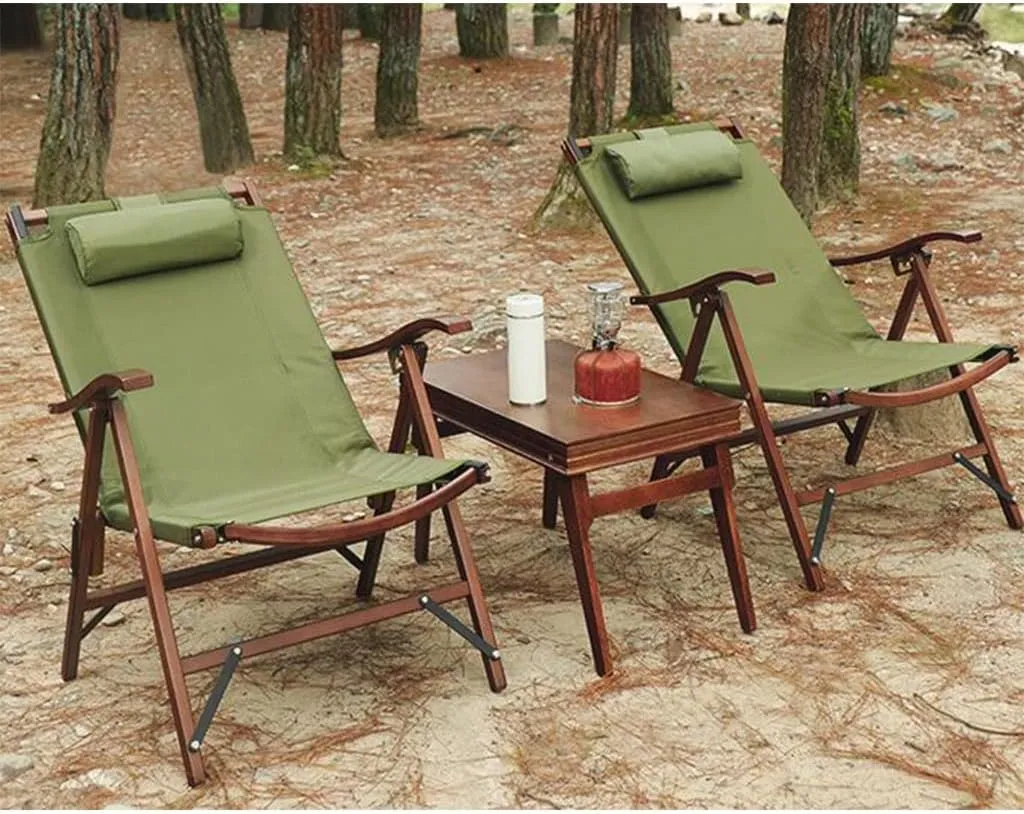 Folding Chairs with Padded Seats Outdoor, Directors Chairs Foldable, 3-Position Adjustable Reclining Camping Chair Lawn Chair with Arms for Adults Wooden Frame Lightweight Chair (Color : Green)