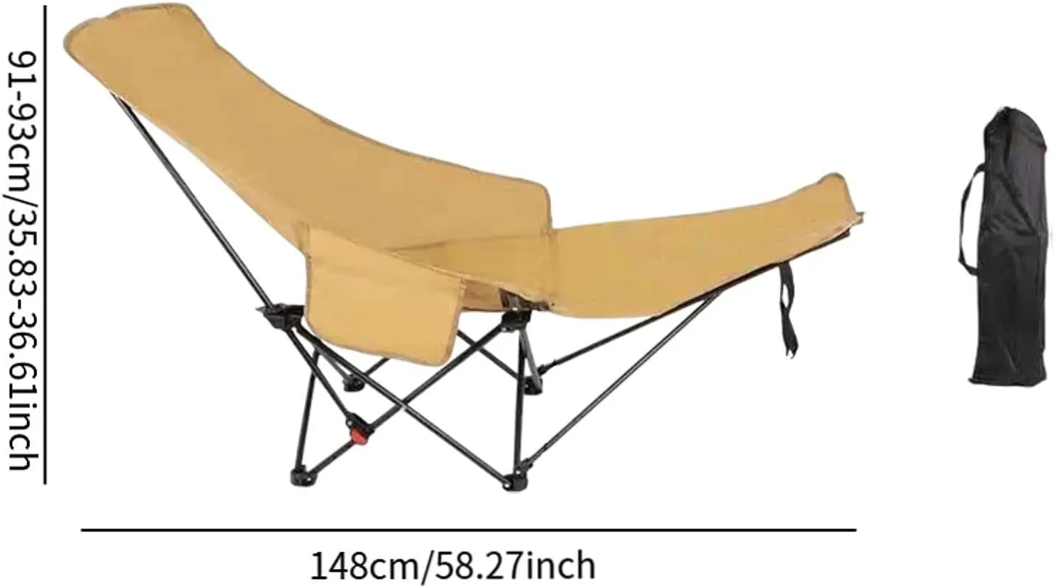 Folding Chaise Lounge Chair Lounger Stable with Carry Bag Recliner Reclining Chair for Patio Camping Beach Sports Backpacking, Khaki